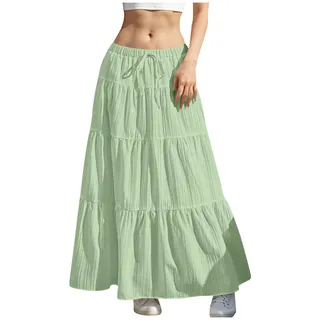 Rock Lang Damen Elegant Plissee Sommerrock A-Linie Maxirock mit Gummibund Fließend Hohe Taille Freizeitrock Urlaub Boho Strand Röcke Long Skirts for Women - M