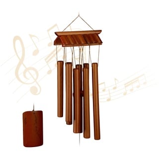 Relaxdays Windspiel Bambus, Klangspiel Tempel-Design, Hängedeko für draußen & drinnen, HxB: 62 x 15 cm, Windorgel, braun