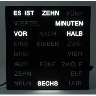 CBK-MS Tischuhr Wortuhr 20 x 20 cm Uhr mit Deutscher LED Wort Anzeige Wanduhr Wörteruhr mit Textanzeige