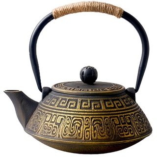 HwaGui-Teekanne Gusseisen Gold Japan Teekannen mit Sieb Infuser für Stövchen, 800ml [MEHRWEG]