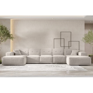 Fun Möbel Wohnlandschaft Sofa U-Form CESINA XL in Stoff, inkl. 2 Zierkissen, Rundumbezug beige