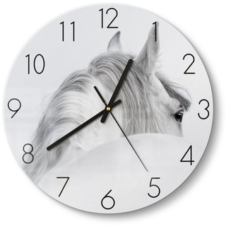 DEQORI Wanduhr 'Andalusisches Pferd' (Glas Glasuhr modern Wand Uhr Design Küchenuhr) weiß 30 cm x 30 cm