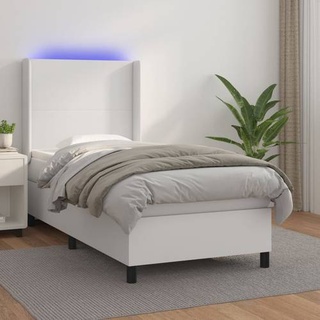 vidaXL Boxspringbett mit Matratze & LED Weiß 100x200 cm Kunstleder