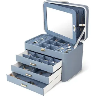 LuxusKollektion Schmuckkasten Schmuckkästchen für Damen, große Schmuckschatulle mit Spiegel, Schloss blau
