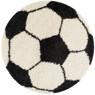 Teppium Teppich Fußball-Design, Rund, Höhe: 30 mm, Kinder Teppich Fußball-Form Kinderzimmer versch.farben und größen schwarz 120 cm x 120 cm x 30 mm