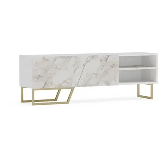 Decorotika Tv-Element, Weiß, Gold, Holzwerkstoff, Rechteckig, 150x50.5x35 cm, Wohnzimmer, Wohnwände, Lowboards, Lowboards stehend