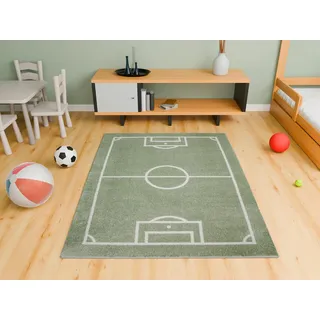 AKCILA Rechteckig Kinderteppich Lima Fußball Feld Grün 240x330 cm, Teppiche für EIN Kinderzimmer mit kurzem Flor, Kinderteppich Jungen, Teppich Teenager Kinderspielteppich, Spielteppich, Kids Carpet