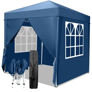TactFire Pavillon 2x2 m,Faltpavillon,Wasserdicht Stabil Winterfest UV Schutz 50+,420D Oxford,Faltbar Höhenverstellbar,Partyzelt,Gartenzelt,Für Garten Camping,Outdoor,Blau,4 Seitenteilen