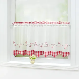 Joyswahl Scheibengardine mit Landhausstil Bistrogardine Stangendurchzug »Helene« Landhaus blickdichte Gardine Stores HxB 60x120cm Rot 1er Pack