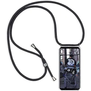 HomiTunky Handykette Handyhülle für Huawei P20 mit Band - Handy-Kette Handy Hülle mit Kordel zum Umhängen Handyanhänger Halsband Lanyard Case - Transparent Schutzhülle in Schwarz