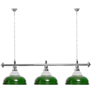 Billiard-Royal Billard Lampe 3-flg. 60 cm grün mit Glas / silberfarbene Halterung
