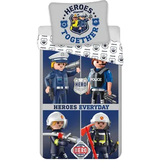 Playmobil Polizei Feuerwehr Blau 140 x 200 cm + 70 x 90 cm
