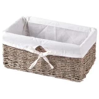 Vintiquewise QI003084 Regalkorb aus Seegras gefüttert Futter, Holz, Natur und Weiß, 30.5x16.5x13.5 cm