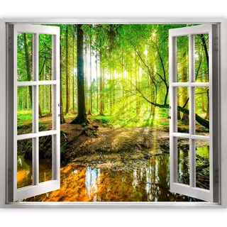 murando 3D WANDILLUSION Wandbild Landschaft Fototapete Poster XXL Fensterblick Vlies Leinwand Panorama Bilder Dekoration Wald Bäume 140x100 cm c-B-0241-c-a