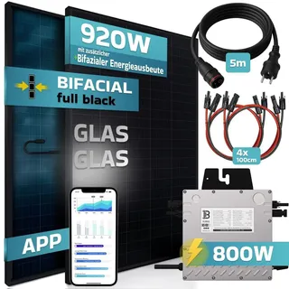 sunniva Balkonkraftwerk Full Black Bifacial 800 W inkl. Beny Wechselrichter + 2 x 460W Solarpanels