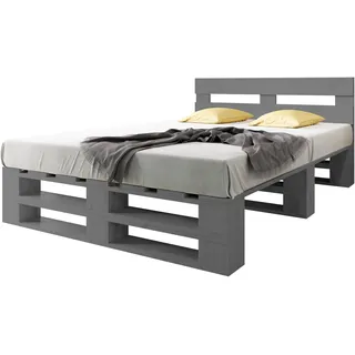 Lermowood Palettenbett M2 aus Holz 180 x 200 cm Grau mit Kopfteil Holzbett 40cm Stabiles Seniorenbett Kinderbett Jugendbett Gästebett erhöhtes Einzelbett Bettgestell Futonbett Komforthöhe Naturholz