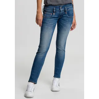 Slim-fit-Jeans HERRLICHER "PITCH SLIM ORGANIC" Gr. 29, Länge 30, blau (blue sea 879) Damen Jeans Röhrenjeans Vintage-Style mit Abriebeffekten