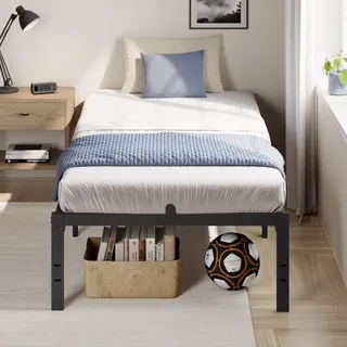 VASAGLE Einzelbettgestell, Bett, 90 x 200 cm, 40.6 cm H, Metallbett, Bettrahmen, Unterbettaufbewahrung, modern, Gästebett - Schwarz