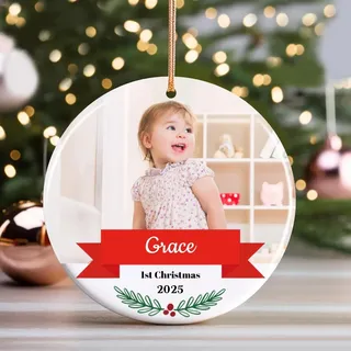 HOBULL Personalisierte Weihnachtskugeln mit Foto, Christbaumkugel Anhänger Personalisiert Keramik Weihnachtskugel Bild, Weihnachtsbaumschmuck Geschenke für Mama, Papa, Haustiere, Kinder, Freunde