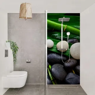 Duschrückwand Spirituell selbstklebend - 0.35 mm Wandpaneel wasserfest Meditation grün Steinoptik Motiv Badrückwand fugenlos Smart matt 80x210 cm - Grün