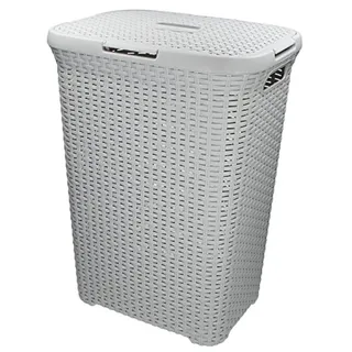 Curver Wäschebox 60L 45x34x62cm Wäschekorb Wäschebehälter Wäschesammler Korb Rattanstil eckig hellgrau