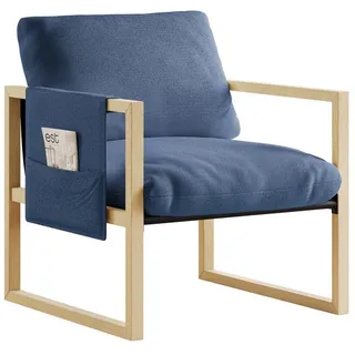 ToteBox Loungesessel Modern Loungesessel Holz Lambswool für Wohnzimmer Schlafzimmer blau