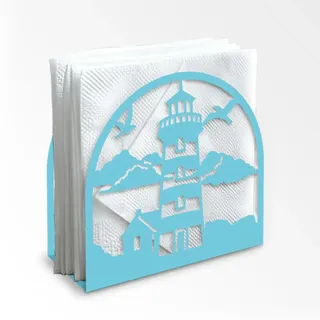 Doodlream Leuchtturm Metall Serviettenhalter Für Tisch, 15x14.5x5cm Blau Küsten Serviettenspender, Stehender Serviettenhalter Für Küche Kaffeebar Und Esszimmer Und Restaurant Deko