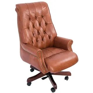 Vintage Line Bürosessel Belford Leder Mocha Chesterfield-Knopfmuster Ledersessel Bürostuhl