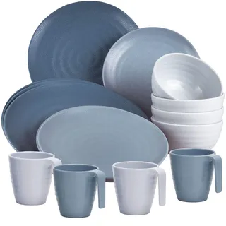 Camping Geschirr Set Melamin Geschirrset 4 Personen Tafelservice 16 blau 16