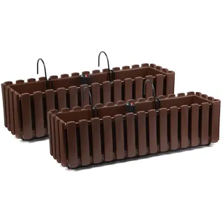 Tymar Blumenkasten mit Halterungen landhausstil, Balkonkasten lattenoptik, Pflanzkasten Landhaus, 2er-Pack, Garten, Balkon, Terrasse (Braun, 60 cm)