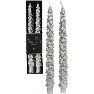 Spitzkerzen Tannenbaum Wachs 26cm 2er Set - Silber - Silber