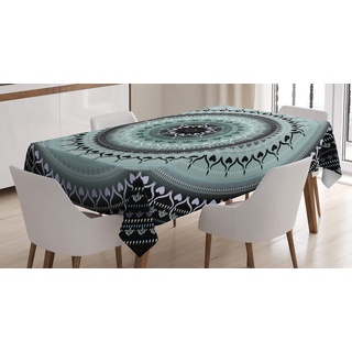 ABAKUHAUS Mandala Tischdecke, Vintage Mandala Kreise, Druck mit Klaren Farben ohne Verblassen Waschbar für innen oder Außen Bereich, 140 x 200 cm, Schwarz Blau