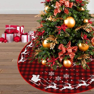 Sniperoal Schwarzer roter Büffel-Weihnachtsbaum Rock 48 Zoll Dicker Rustikaler Weihnachtsbaumrock mit Schneeflocke Elch und Weihnachtsmann für Weihnachtsdekoration
