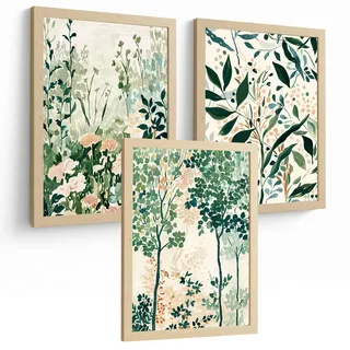 POSTER 3er-Set Wandbilder Floral Landschaft modern Wohnzimmer Deko, Schlafzimmer, Küche, Badezimmer Rahmenlos A3