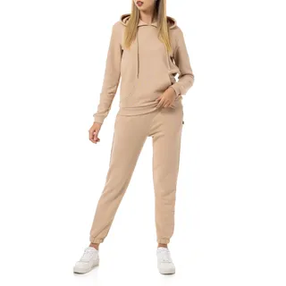 Redbridge Damen Jogginganzug Bequemer Zweiteiler mit Hoodie und Jogginghose Lässiger Freizeitanzug für Sport und Alltag Beige S - S