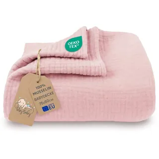 Totsy Baby Musselin Decke Baby 75x60 cm Sommerdecke Musselindecke Babydecke Puderrosa - Dunkelrosa