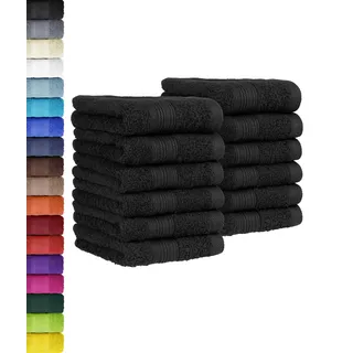 BaSaTex 12 TLG. Gästetuch Set in vielen Farben 100% Baumwolle 12er Pack Gästetücher 30x50 cm Schwarz