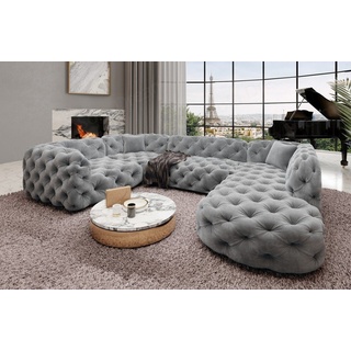 Sofa Dreams Wohnlandschaft Stoff Sofa Design Couch Lanzarote U Form Stoffsofa, Couch im Chesterfield Stil grau
