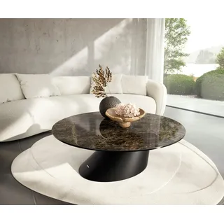 DELIFE Couchtisch Edge, Rund 100x100 cm Keramik Emperador Extra Lucidato Dunkelbraun Conis Met braun Gerade Kante Rund | 100 cm x 34 cm x 100 cm