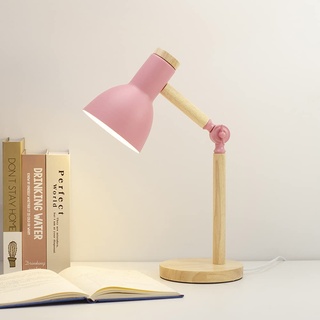 Mengjay Klassische Schreibtischlampe LED Leselampe im klassichen Holz, E27 Vintage Tischlampe Verstellbar Arbeitsleuchte, für Bürolampe, Nachttischlampe für Schlafzimmer, Wohnzimmer(Rosa)
