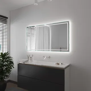 SARAR Badspiegel Spiegel Badezimmerspiegel mit schmaler rundum LED-Beleuchtung 170x80 cm Made in Germany Eckiger Wandspiegel Mirror Spiegel Bad mit Licht nach Maß Designo MA4114