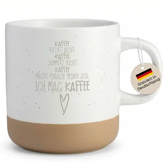 Kaffee Tasse mit Spruch Gravur - Lustige Kaffeetasse für Kaffeeliebhaber, Männer, Frauen, Kollegen - Geschenkidee Geburtstag, Büro, Weihnachten, Alltag - Ich mag Kaffee, Steingut - Henkel rechts