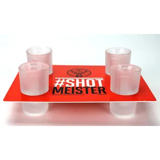 Alter Gläser-Set Jägermeister Shotglas Set Weiß - 4x Shotgläser + Halter