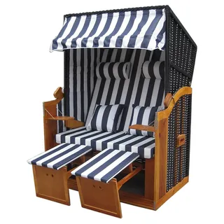 Wellness Strandkörbe Rattan Strandkorb Liegekorb Binz 168 blau/weiss inkl. Hülle