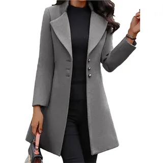 Godoboo Damen Winter Blazer Mantel Lang Wollmantel Warme üBergangsjacke Einfarbig Blazer Jacke Herbst Winter Jacke Outwear Mantel - L