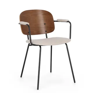 Esszimmerstuhl Sienna aus Stoff, skandinavischer Stil, beige, gepolstert, Metallgestell