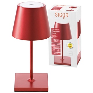 SIGOR LED Tischleuchte stilvolle Akku-Tischlampe Nuindie Mini, LED fest integriert, Warmweiß, Extra-Warmweiß, elegante, kabellose Schreibtischlampe, 25x10x10 cm rot