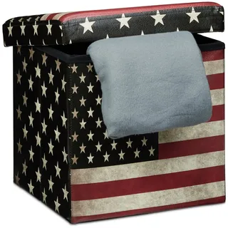 Relaxdays Sitzhocker mit Stauraum 38 x 38 x 38 cm Blau/Rot/Weiß