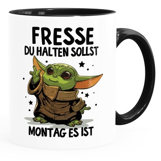 MoonWorks® Kaffee-Tasse mit Spruch Arbeit Fresse halten du sollst Montag es ist Baby Yoda Bürotasse lustige Kaffeebecher weiß-innen-schwarz standard