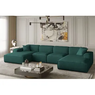 Wohnlandschaft U-Form CELES in Stoff Opera Velvet Petrol - Grün